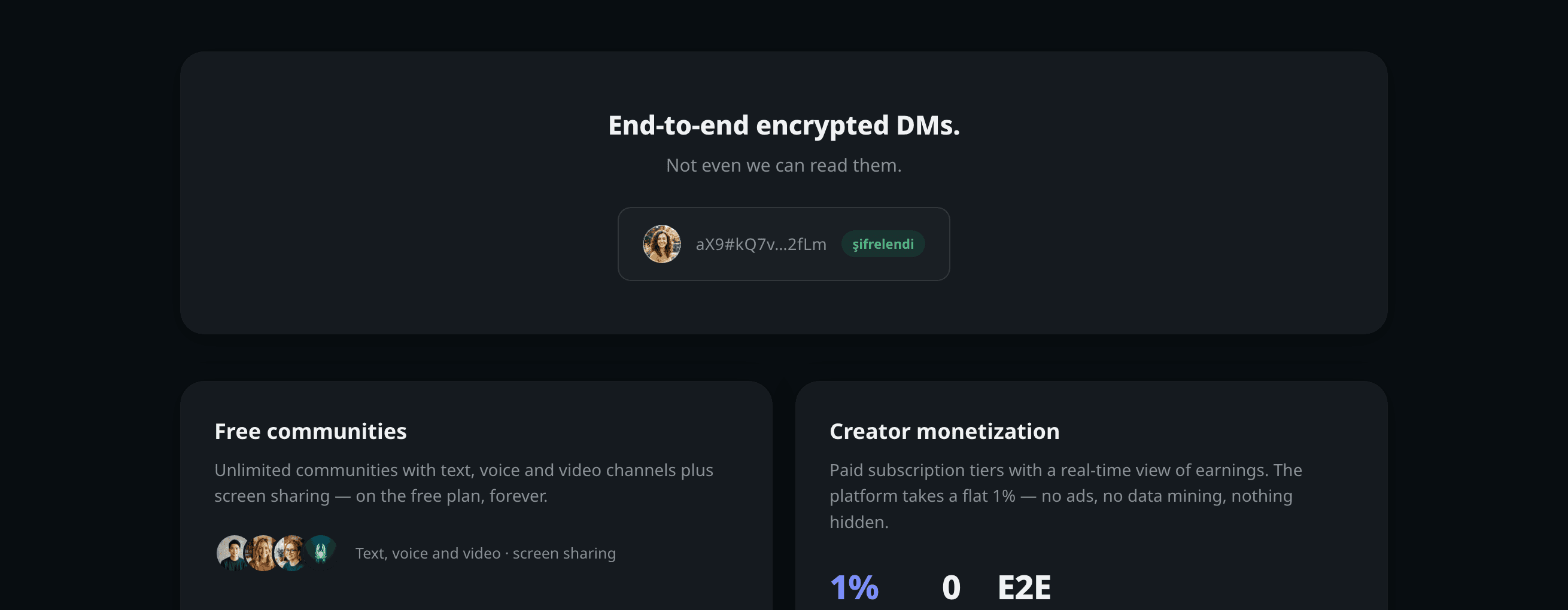 Encrypted by default, free to run, monetizable at 1%.